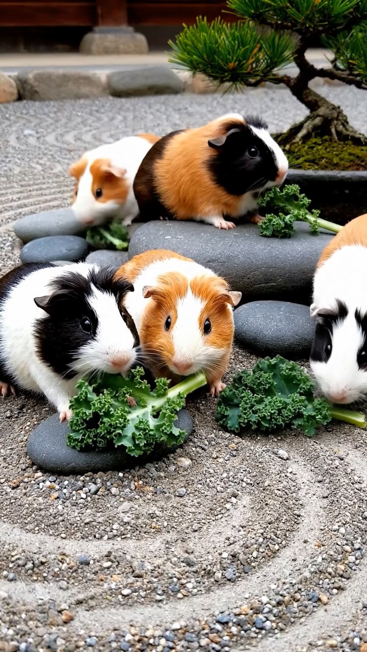 856. Realistic scene of 1 smooth-haired Californian guinea pig with Cream fur, nibbling on strawberries, in a fragrant rose garden with blooming red and white roses, under warm sunlight, capturing a vivid, lifelike romantic moment.