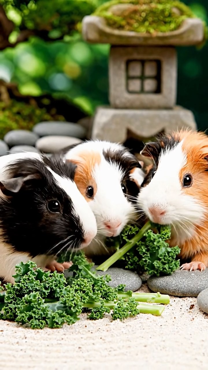 856. Realistic scene of 1 smooth-haired Californian guinea pig with Cream fur, nibbling on strawberries, in a fragrant rose garden with blooming red and white roses, under warm sunlight, capturing a vivid, lifelike romantic moment.