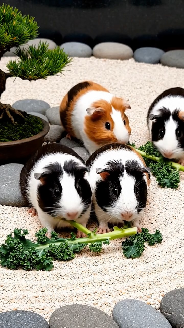 856. Realistic scene of 1 smooth-haired Californian guinea pig with Cream fur, nibbling on strawberries, in a fragrant rose garden with blooming red and white roses, under warm sunlight, capturing a vivid, lifelike romantic moment.