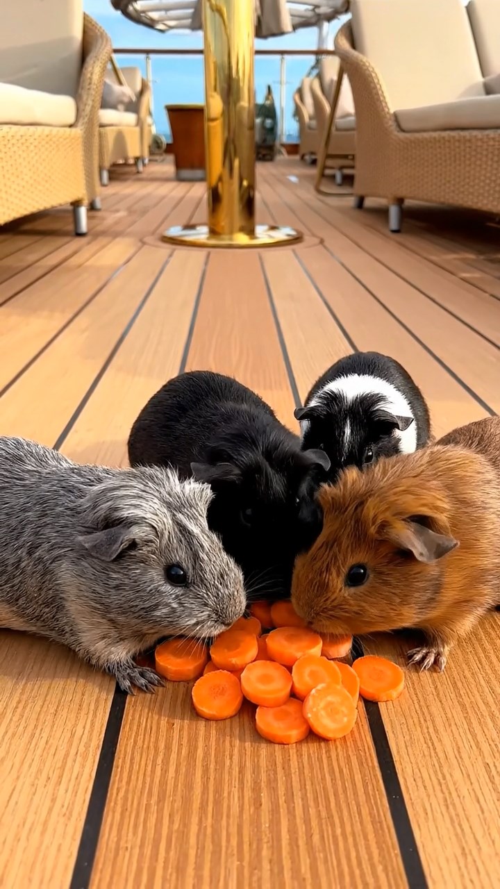 857. Detailed photo of 2 smooth-haired American guinea pigs with Fawn and Sable fur, dressed as bakers in tiny aprons, baking bread in a guinea pig bakery with hay ovens and wooden counters, under soft lamplight, creating a realistic, cozy culinary scene.