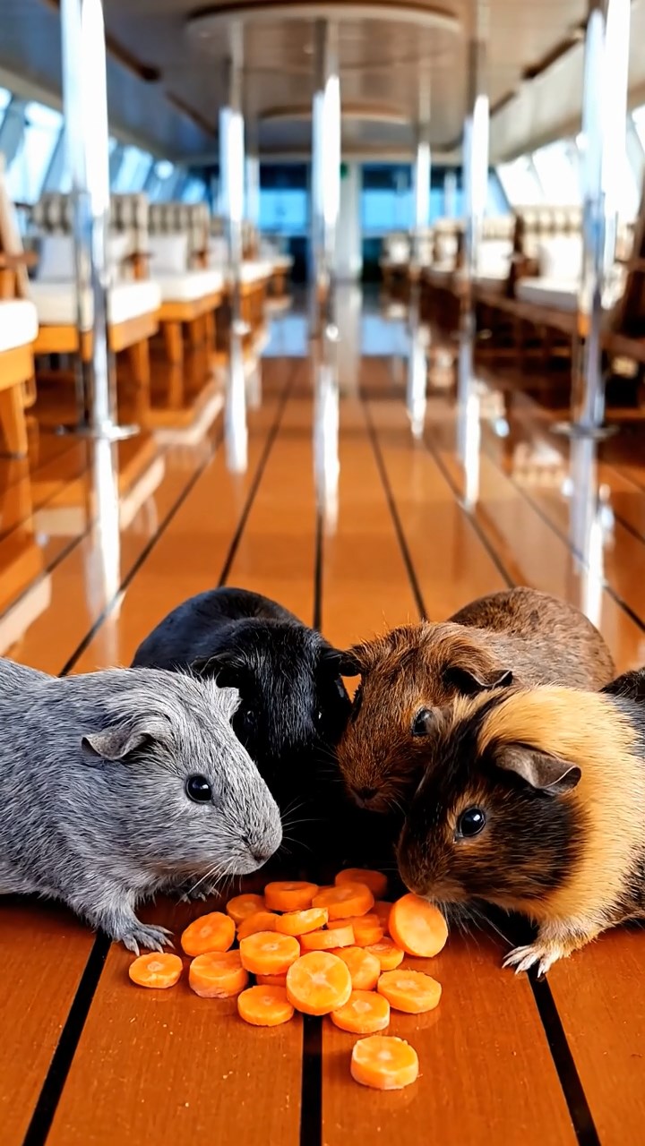 857. Detailed photo of 2 smooth-haired American guinea pigs with Fawn and Sable fur, dressed as bakers in tiny aprons, baking bread in a guinea pig bakery with hay ovens and wooden counters, under soft lamplight, creating a realistic, cozy culinary scene.