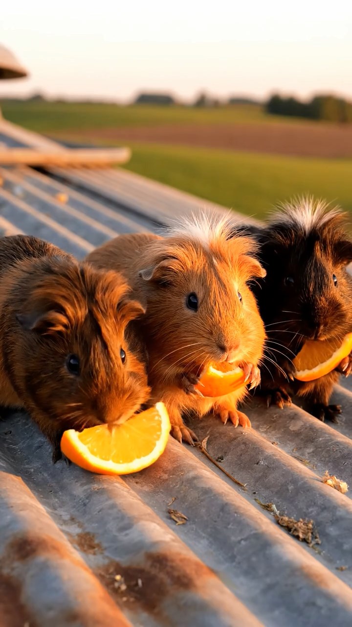 1067. Realistic photo of 2 smooth-haired Rex guinea pigs with fawn and chocolate fur, sharing zucchini spirals, inside a scenic Swiss cable car ascending snowy peaks.