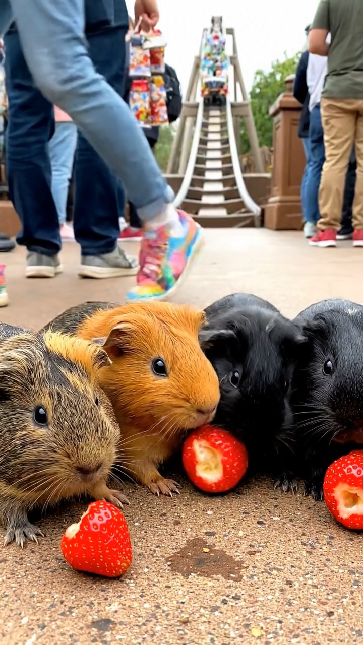 1070. Realistic depiction of 1 smooth-haired Skinny guinea pig with brown fur, nibbling on grape stems, atop a contemporary art gallery pedestal displaying sculptures.