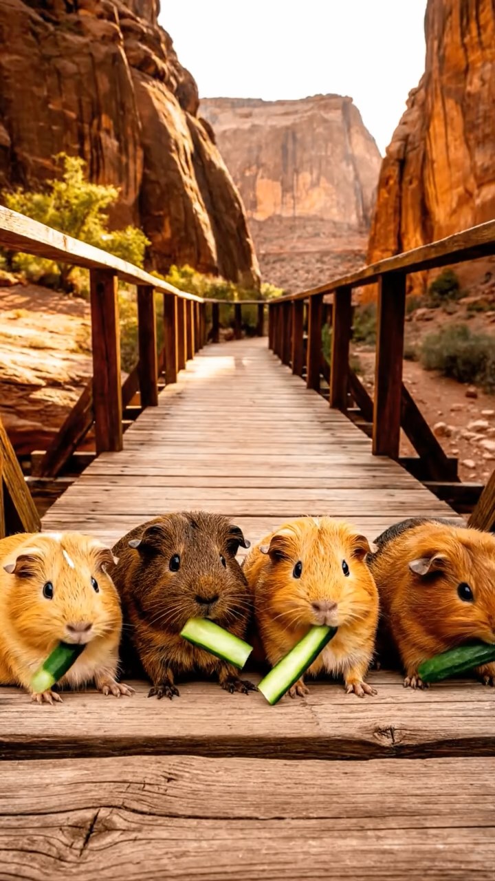 1072. Photorealistic photo of 2 smooth-haired Abyssinian guinea pigs with cinnamon and sable fur, sharing banana slices, inside a ornate Egyptian pyramid burial chamber.