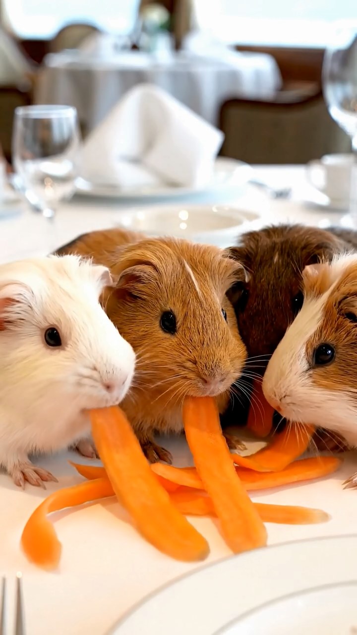 1079. Realistic scene of 1 smooth-haired White Crested guinea pig with cream fur, eating timothy hay, atop a nuclear submarine conning tower with radar antennas.
