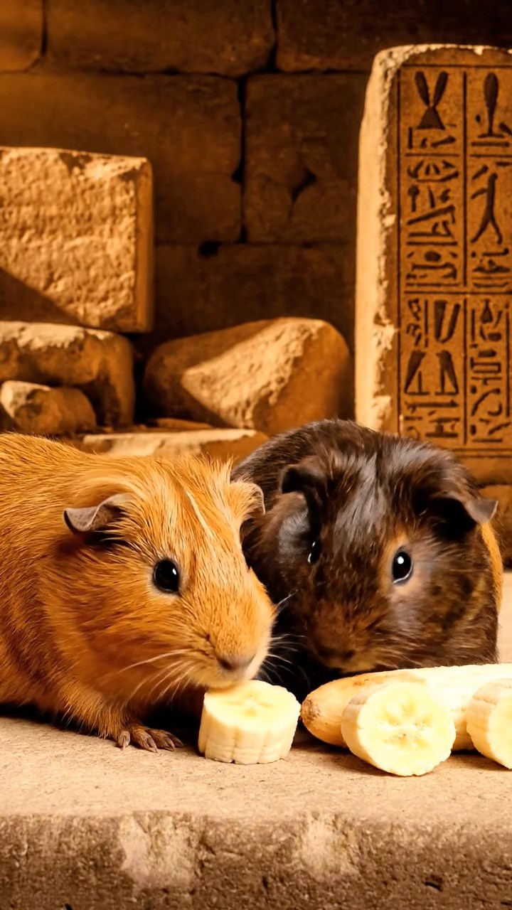 1081. Photorealistic photo of 2 smooth-haired American guinea pigs with sable and white fur, chewing on kale bunches, inside a woven hot air balloon basket drifting over valleys.