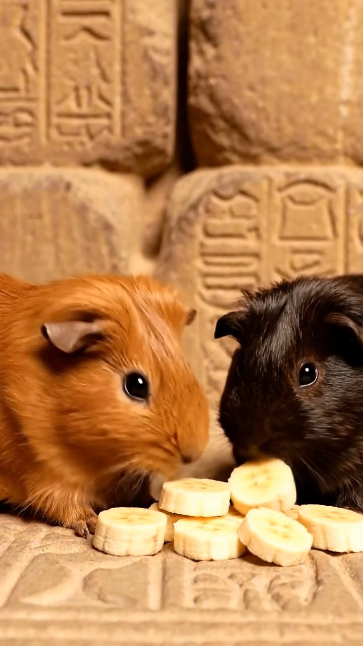 1081. Photorealistic photo of 2 smooth-haired American guinea pigs with sable and white fur, chewing on kale bunches, inside a woven hot air balloon basket drifting over valleys.