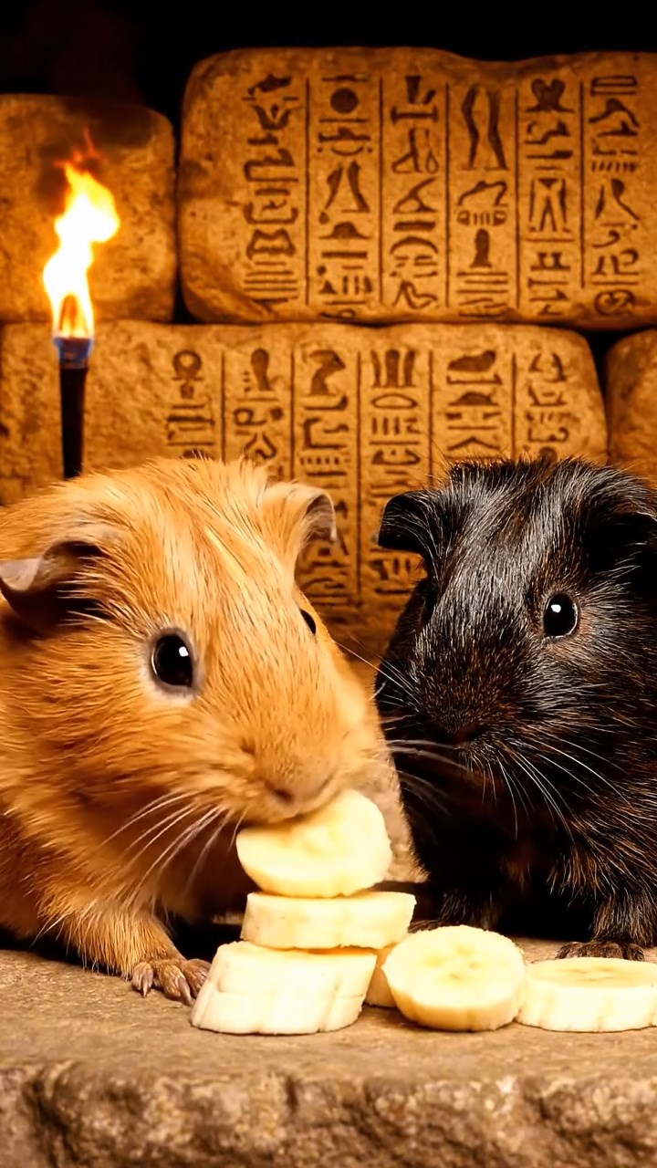 1081. Photorealistic photo of 2 smooth-haired American guinea pigs with sable and white fur, chewing on kale bunches, inside a woven hot air balloon basket drifting over valleys.