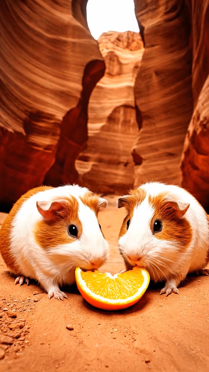 1087. Photorealistic image of 3 smooth-haired Rex guinea pigs featuring black, brown, and cream coats, sharing carrot sticks, on a modern rooftop infinity pool deck.