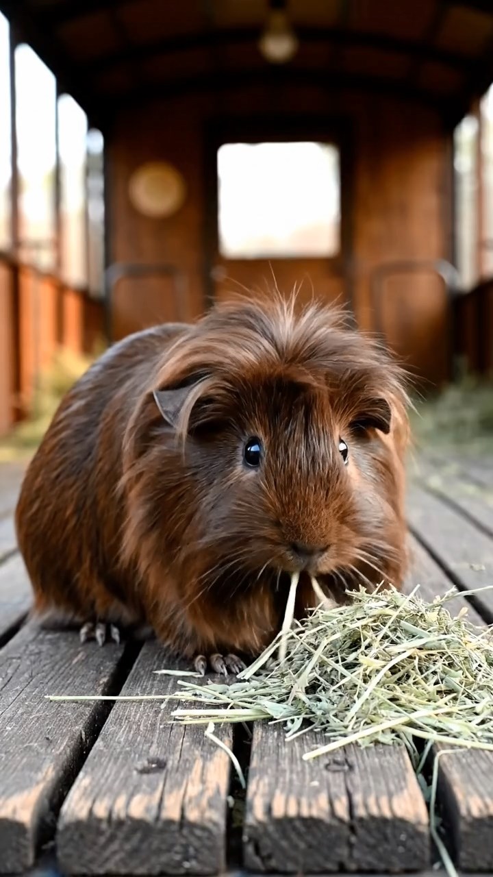 1093. Photorealistic scene of 1 smooth-haired Peruvian guinea pig with cinnamon fur, munching on cucumber rounds, on the throne in a lavish Renaissance castle hall.