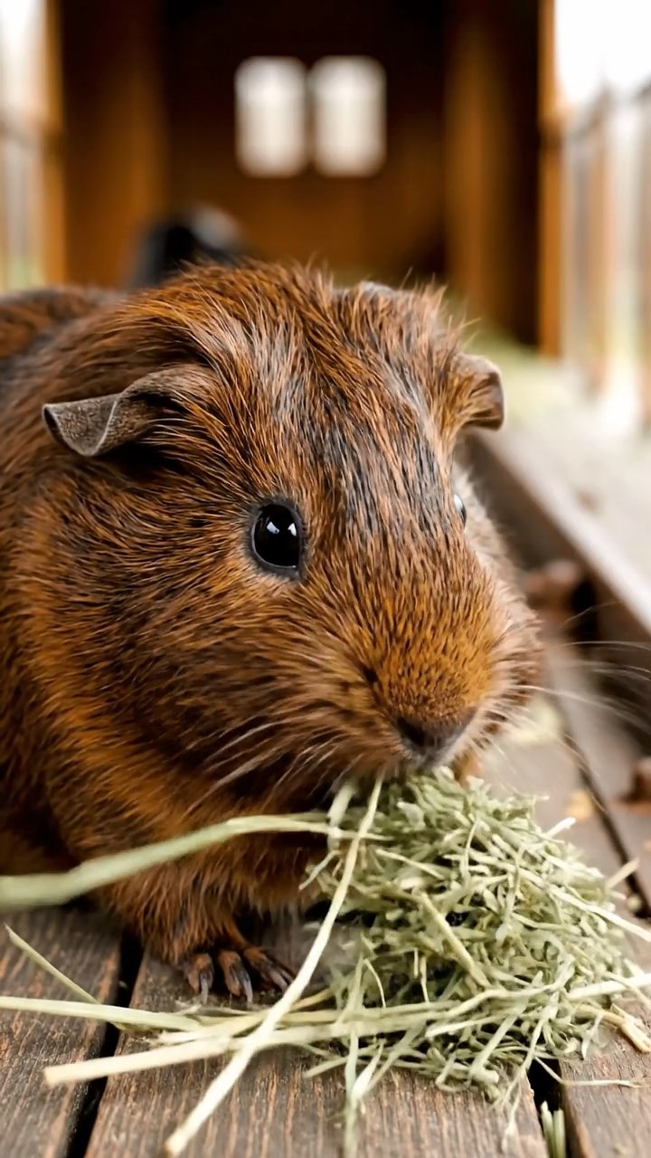 1093. Photorealistic scene of 1 smooth-haired Peruvian guinea pig with cinnamon fur, munching on cucumber rounds, on the throne in a lavish Renaissance castle hall.