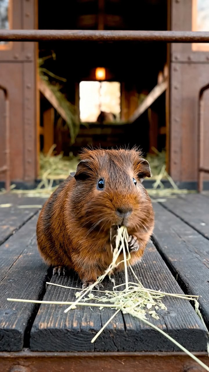 1093. Photorealistic scene of 1 smooth-haired Peruvian guinea pig with cinnamon fur, munching on cucumber rounds, on the throne in a lavish Renaissance castle hall.