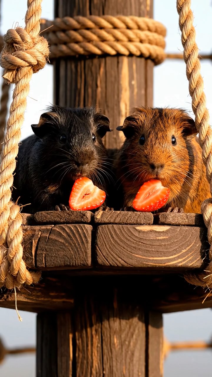 1098. Highly detailed view of 1 smooth-haired Coronet guinea pig with white fur, munching on alfalfa sprouts, on a shallow Great Barrier Reef coral formation.