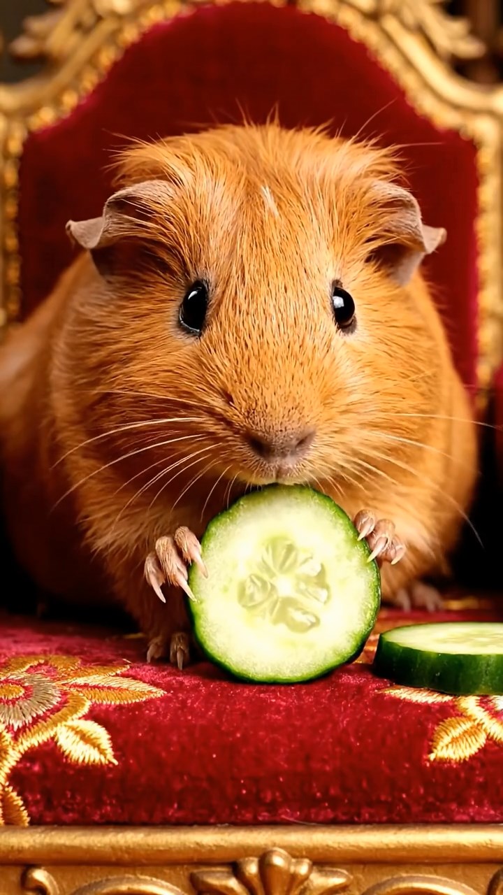 1099. Photorealistic photo of 4 smooth-haired White Crested guinea pigs with orange, gray, and black fur, eating grape vines, at the base of a massive Dutch wind turbine.
