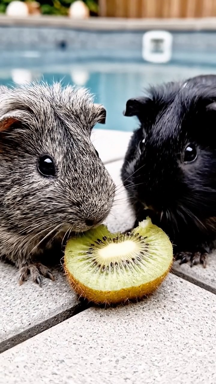 1101. A realistic close-up photo of 3 smooth-haired American guinea pigs with white, orange, and gray fur, eagerly munching on fresh lettuce leaves, in a mystical bamboo rainforest with towering stalks and exotic birds perched above under filtered green light.