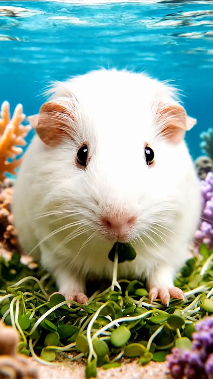 1105. Detailed realistic photo of 5 smooth-haired Teddy guinea pigs in sable, white, and orange colors, sharing kale greens, on a ancient Egyptian pyramid summit with hieroglyphs and desert vistas.