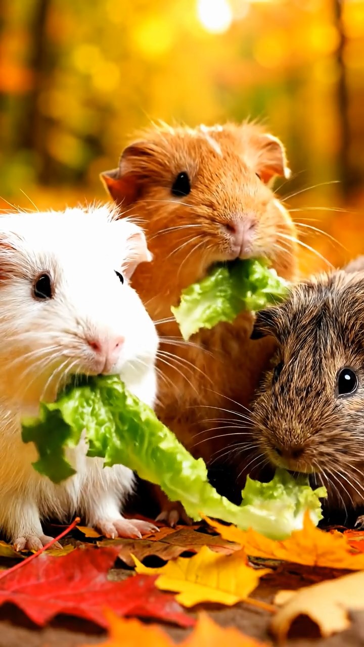 1107. Realistic image of 3 smooth-haired Rex guinea pigs featuring brown, cream, and fawn coats, munching on carrot sticks, in a zero-gravity space shuttle cabin with floating tools and earth view.