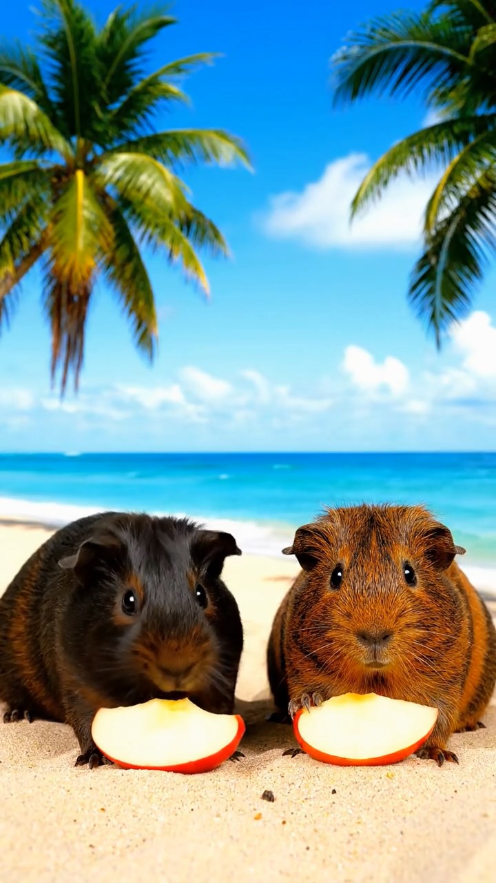 1109. Photorealistic photo of 4 smooth-haired White Crested guinea pigs with cinnamon, sable, and white fur, eating alfalfa hay, in a deep ocean trench with bioluminescent creatures glowing.