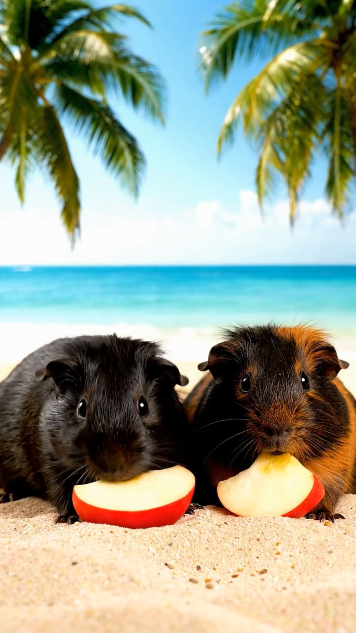 1109. Photorealistic photo of 4 smooth-haired White Crested guinea pigs with cinnamon, sable, and white fur, eating alfalfa hay, in a deep ocean trench with bioluminescent creatures glowing.