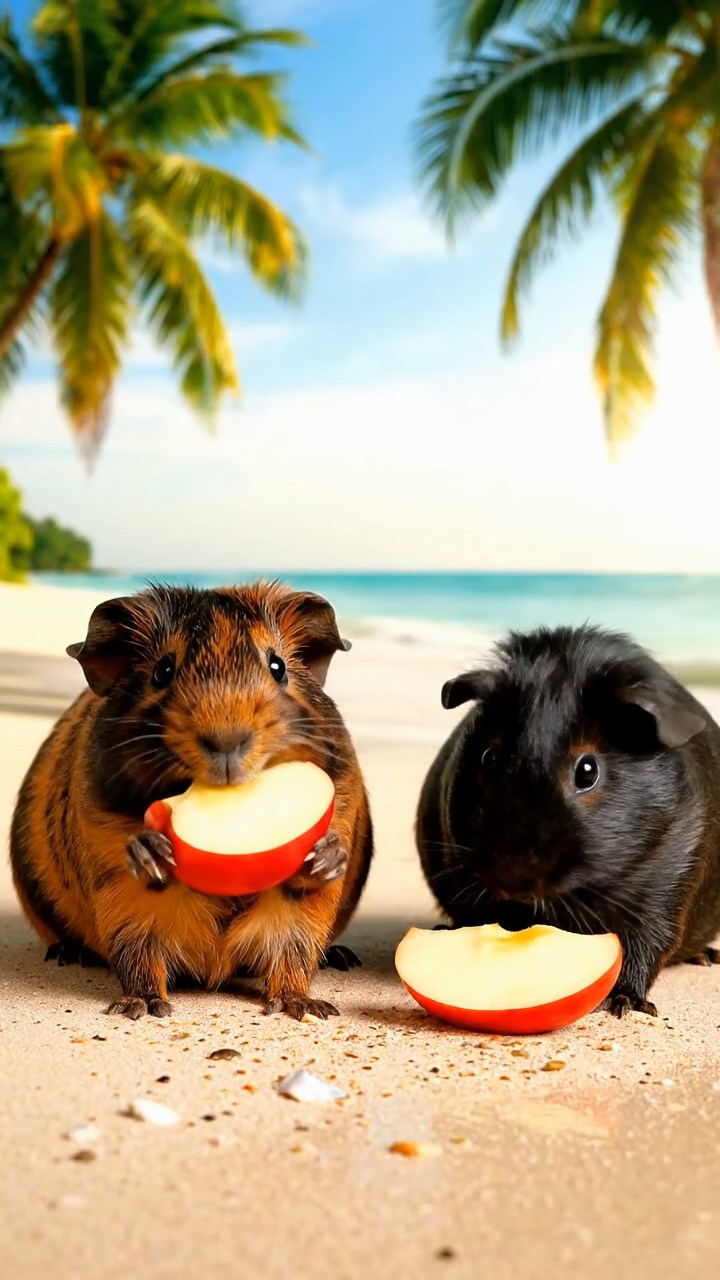 1109. Photorealistic photo of 4 smooth-haired White Crested guinea pigs with cinnamon, sable, and white fur, eating alfalfa hay, in a deep ocean trench with bioluminescent creatures glowing.