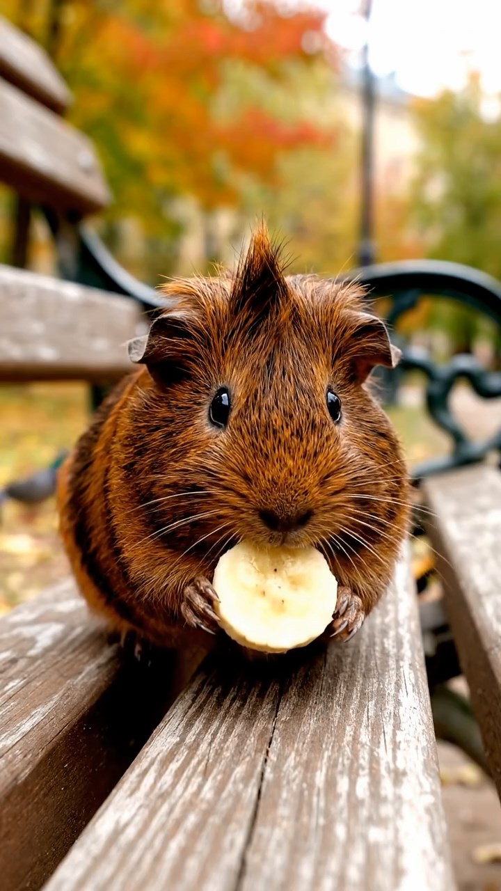 1115. Photorealistic image of 2 smooth-haired Teddy guinea pigs in black and brown colors, enjoying grape halves, by a bubbling Icelandic geyser with steam rising and rainbow mists.