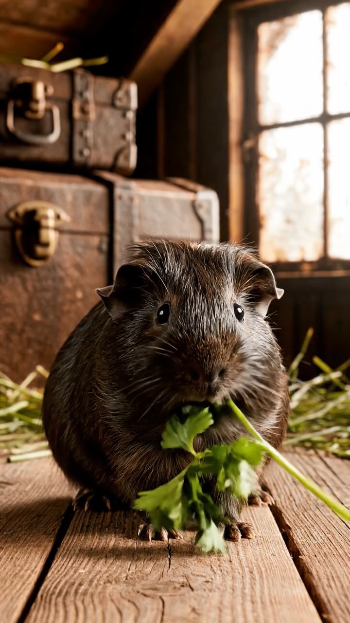 1120. Highly detailed view of 2 smooth-haired Skinny guinea pigs in cream and fawn colors, nibbling on watermelon rind, on a serene Greek island clifftop with white buildings and azure sea.