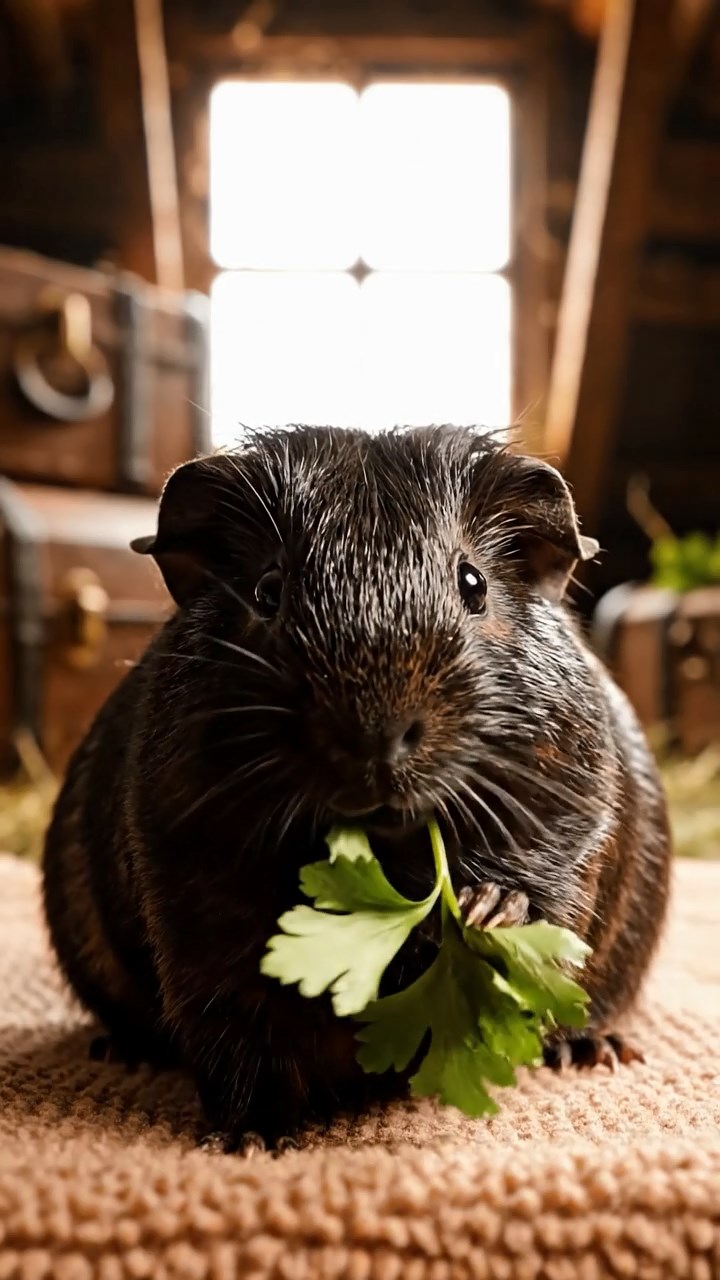 1120. Highly detailed view of 2 smooth-haired Skinny guinea pigs in cream and fawn colors, nibbling on watermelon rind, on a serene Greek island clifftop with white buildings and azure sea.