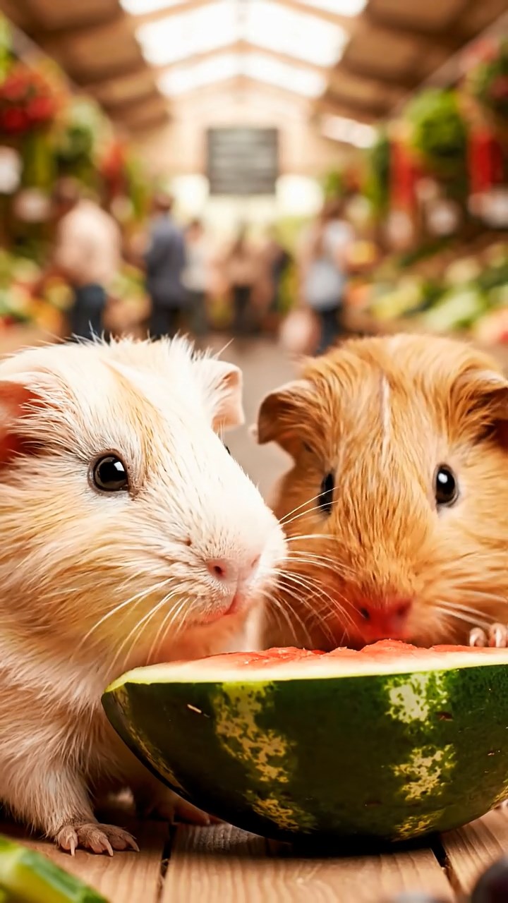 1127. Photorealistic photo of 1 smooth-haired Rex guinea pig with gray fur, munching on strawberry leaves, on a floating cloud city platform with airships docking.