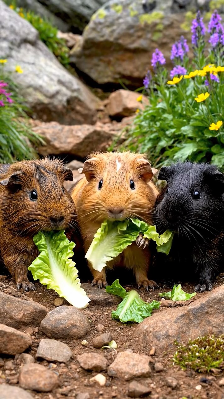 1127. Photorealistic photo of 1 smooth-haired Rex guinea pig with gray fur, munching on strawberry leaves, on a floating cloud city platform with airships docking.