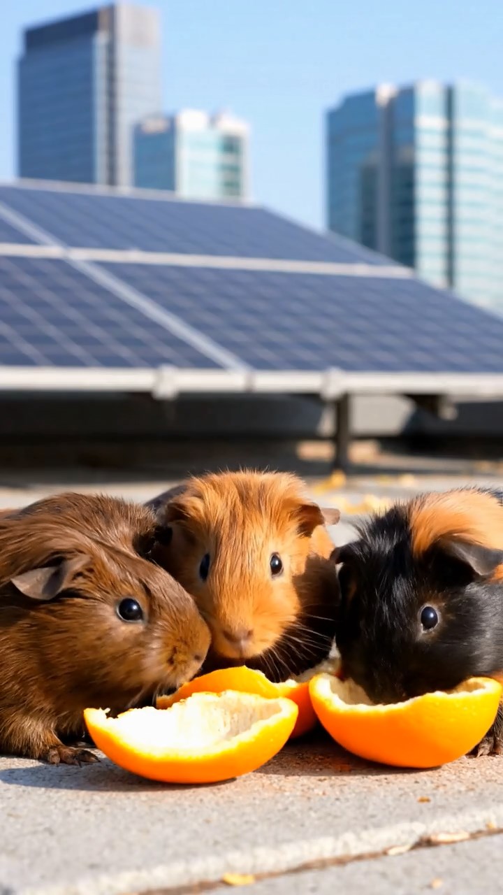 938. Photorealistic scene of 3 smooth-haired Teddy guinea pigs with Chocolate, Cinnamon, and Gray fur, climbing small rocks, gripping tightly with tiny claws, in a forested glade with moss, under dappled sunlight, enhancing the authentic, adventurous atmosphere.