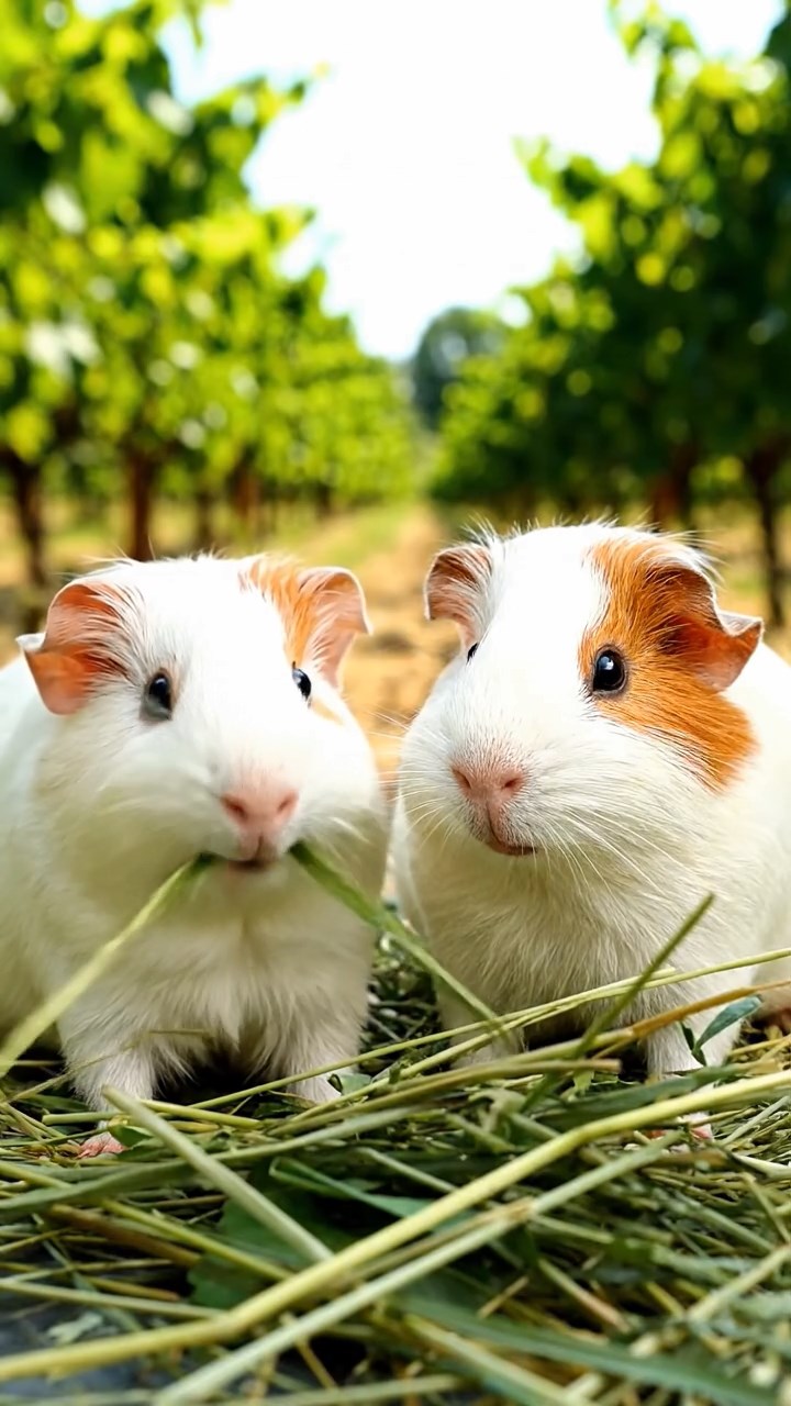 939. Highly detailed view of 4 smooth-haired Himalayan guinea pigs with White, Orange, Black, and Brown fur, dressed as writers in tiny scarves, drafting novels with focused typing, in a guinea pig study with hay desks, under warm lamplight, creating a vivid, realistic literary scene.