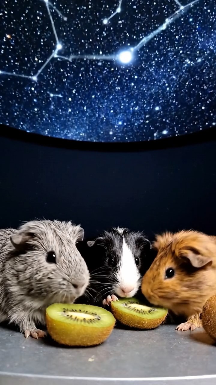 940. Realistic scene of 5 smooth-haired Californian guinea pigs with Cream, Fawn, Sable, Gray, and Cinnamon fur, sleeping in a cozy pile, curled tightly together, in a lush meadow with wildflowers, under golden sunlight, capturing a lifelike, tranquil group moment.