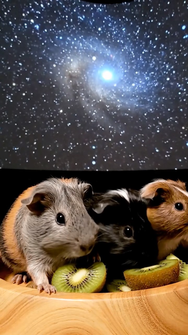 940. Realistic scene of 5 smooth-haired Californian guinea pigs with Cream, Fawn, Sable, Gray, and Cinnamon fur, sleeping in a cozy pile, curled tightly together, in a lush meadow with wildflowers, under golden sunlight, capturing a lifelike, tranquil group moment.