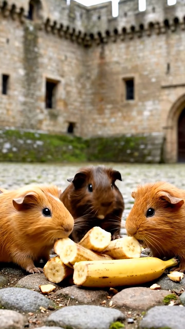 942. Photorealistic scene of 2 smooth-haired Teddy guinea pigs with Orange and Black fur, dressed as engineers in tiny helmets, assembling a miniature tower with careful hammer taps, in a guinea pig workshop, under bright daylight, enhancing the lifelike, industrious atmosphere.