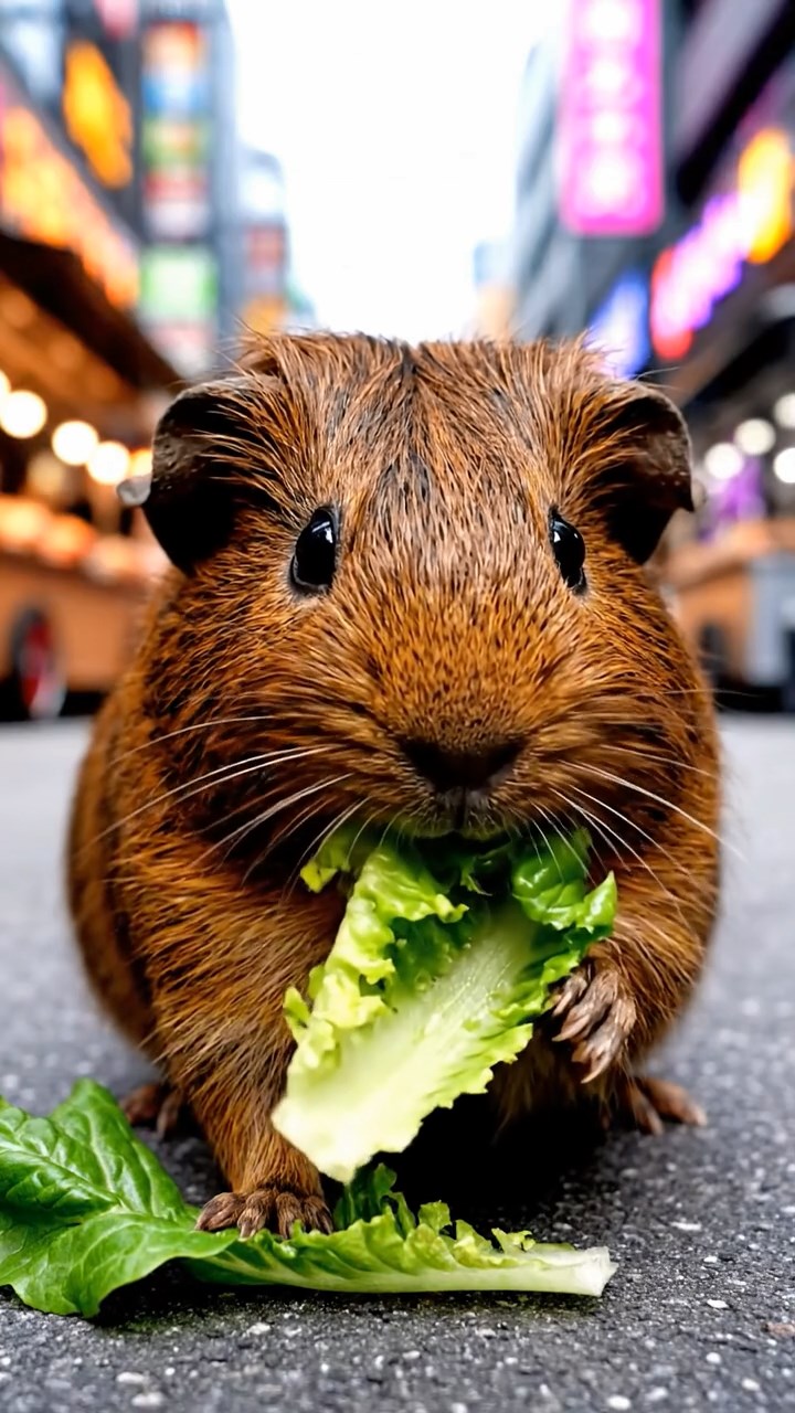 946. Photorealistic scene of 1 smooth-haired Teddy guinea pig with Cream fur, lapping water from a stream with delicate tongue flicks, on a forested slope with moss, under dappled sunlight, capturing a serene, lifelike moment.
