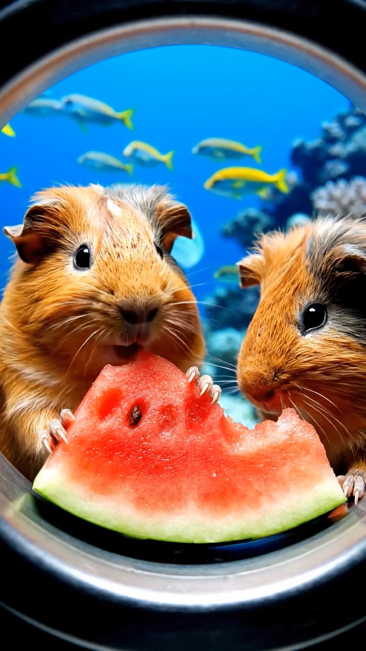 948. Realistic scene of 3 smooth-haired Californian guinea pigs with Chocolate, Cinnamon, and Gray fur, grooming each other with gentle licks, in a lush meadow with wildflowers, under golden sunlight, enhancing the authentic, social atmosphere.
