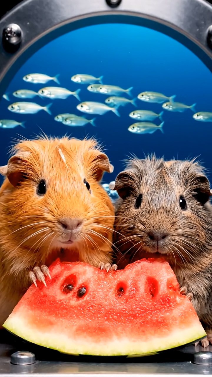 948. Realistic scene of 3 smooth-haired Californian guinea pigs with Chocolate, Cinnamon, and Gray fur, grooming each other with gentle licks, in a lush meadow with wildflowers, under golden sunlight, enhancing the authentic, social atmosphere.