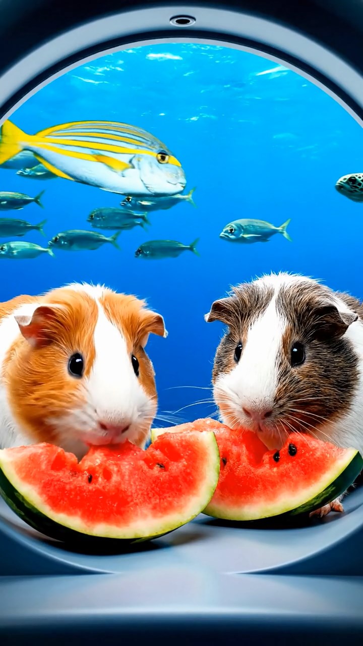 948. Realistic scene of 3 smooth-haired Californian guinea pigs with Chocolate, Cinnamon, and Gray fur, grooming each other with gentle licks, in a lush meadow with wildflowers, under golden sunlight, enhancing the authentic, social atmosphere.