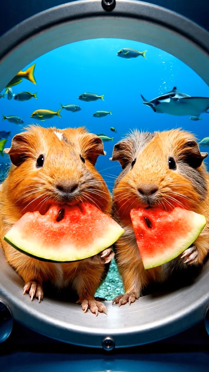 948. Realistic scene of 3 smooth-haired Californian guinea pigs with Chocolate, Cinnamon, and Gray fur, grooming each other with gentle licks, in a lush meadow with wildflowers, under golden sunlight, enhancing the authentic, social atmosphere.