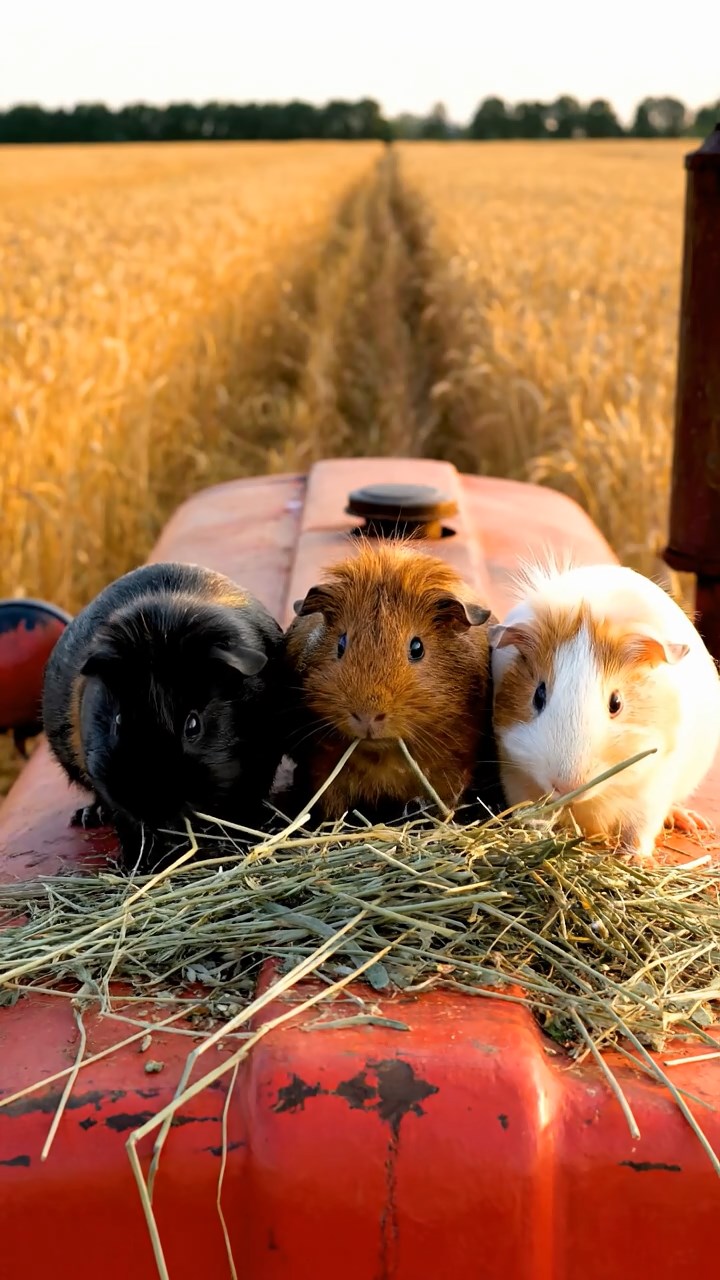 949. Detailed photo of 4 smooth-haired American guinea pigs with White, Orange, Black, and Brown fur, dressed as doctors in tiny white coats, checking charts with focused eyes, in a guinea pig hospital, under bright lights, creating a vivid, lifelike medical scene.