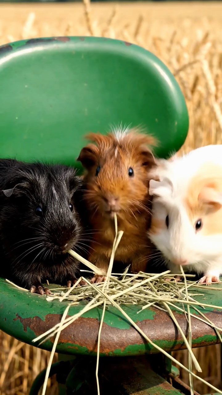 949. Detailed photo of 4 smooth-haired American guinea pigs with White, Orange, Black, and Brown fur, dressed as doctors in tiny white coats, checking charts with focused eyes, in a guinea pig hospital, under bright lights, creating a vivid, lifelike medical scene.