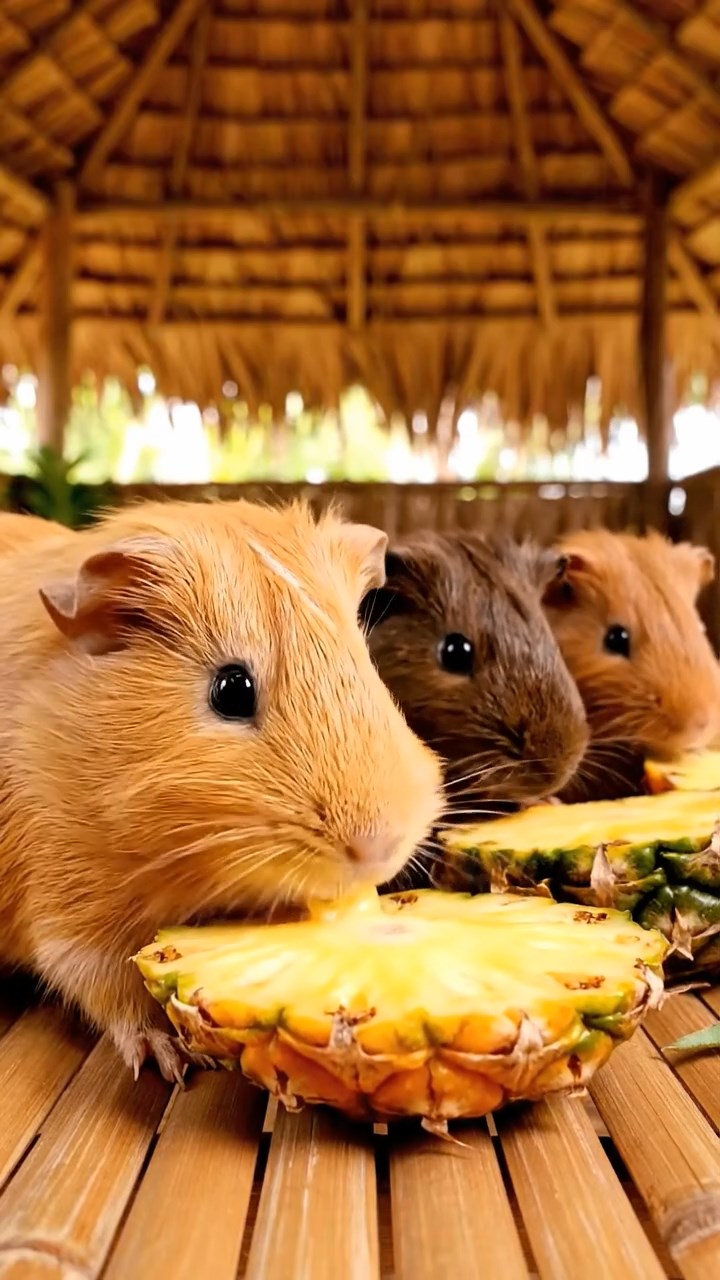 950. Photorealistic scene of 5 smooth-haired Teddy guinea pigs with Cream, Fawn, Sable, Gray, and Cinnamon fur, play-fighting, tumbling playfully, in a grassy clearing with moss, under gentle morning light, capturing a realistic, playful moment.