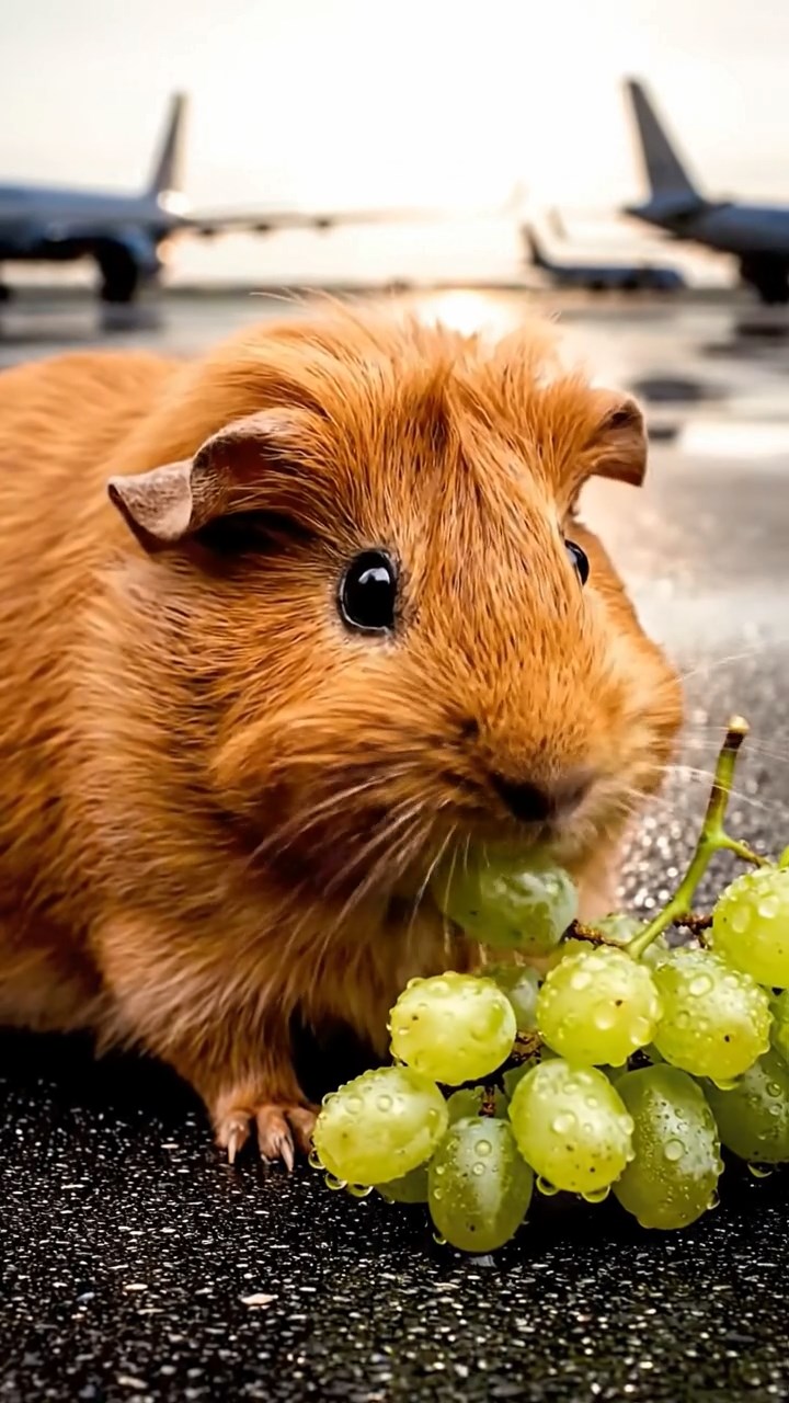 955. Highly detailed view of 5 smooth-haired Himalayan guinea pigs with White, Orange, Gray, Black, and Brown fur, foraging herbs with precise nibbles, in a lush meadow, under soft morning light, creating a realistic, serene scene.