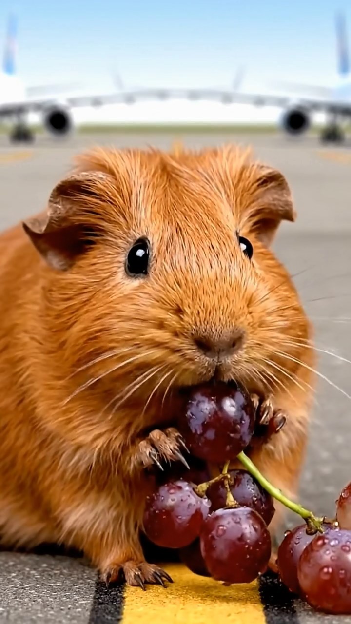955. Highly detailed view of 5 smooth-haired Himalayan guinea pigs with White, Orange, Gray, Black, and Brown fur, foraging herbs with precise nibbles, in a lush meadow, under soft morning light, creating a realistic, serene scene.