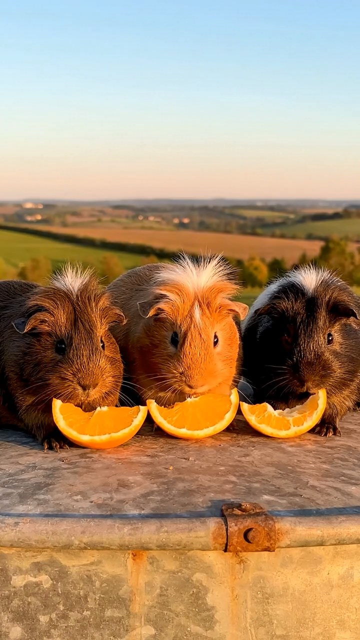 959. Highly detailed view of 4 smooth-haired Himalayan guinea pigs with White, Orange, Black, and Brown fur, dressed as writers in tiny scarves, typing poems, in a guinea pig study, under warm lamplight, creating a vivid, realistic scene.