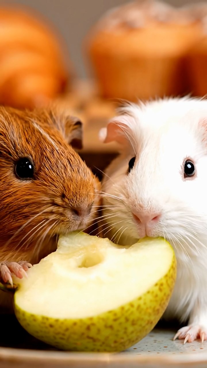 962. Photorealistic scene of 2 smooth-haired Teddy guinea pigs with Orange and Black fur, dressed as engineers in tiny helmets, building a windmill, in a guinea pig workshop, under bright daylight, enhancing the lifelike atmosphere.