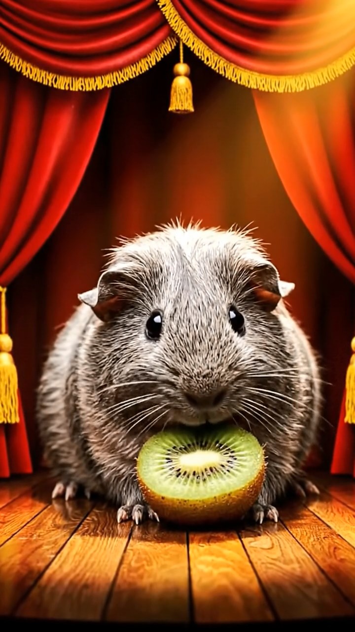 965. Detailed photo of 5 smooth-haired American guinea pigs with White, Orange, Gray, Black, and Brown fur, foraging clover with quick nibbles, in a lush meadow, under soft morning light, creating a realistic scene.