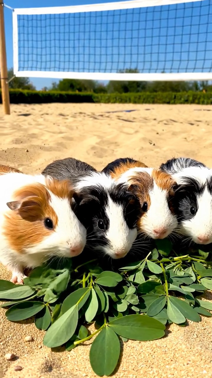 969. Detailed photo of 4 smooth-haired American guinea pigs with White, Orange, Black, and Brown fur, dressed as doctors, checking charts, in a guinea pig hospital, under bright lights, creating a vivid scene.