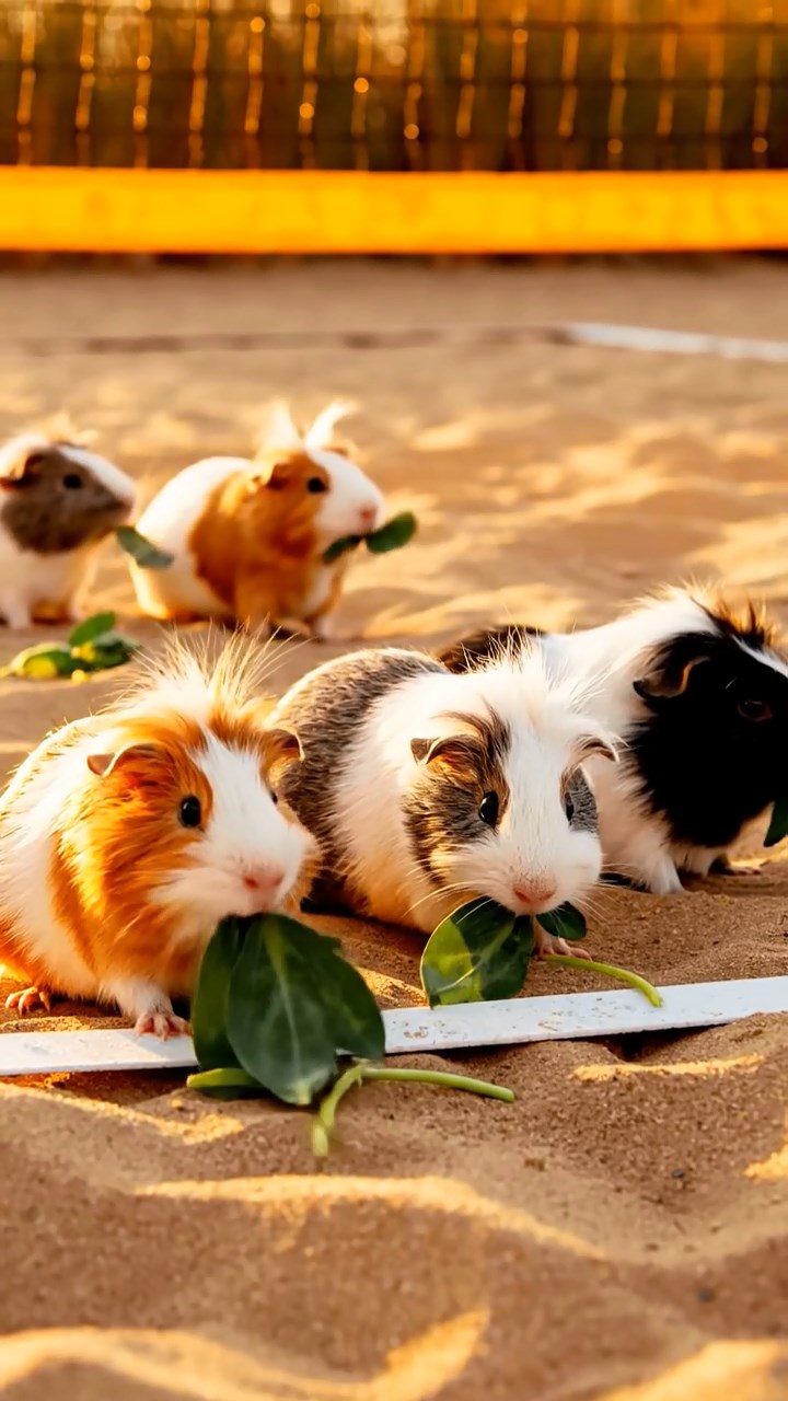 969. Detailed photo of 4 smooth-haired American guinea pigs with White, Orange, Black, and Brown fur, dressed as doctors, checking charts, in a guinea pig hospital, under bright lights, creating a vivid scene.