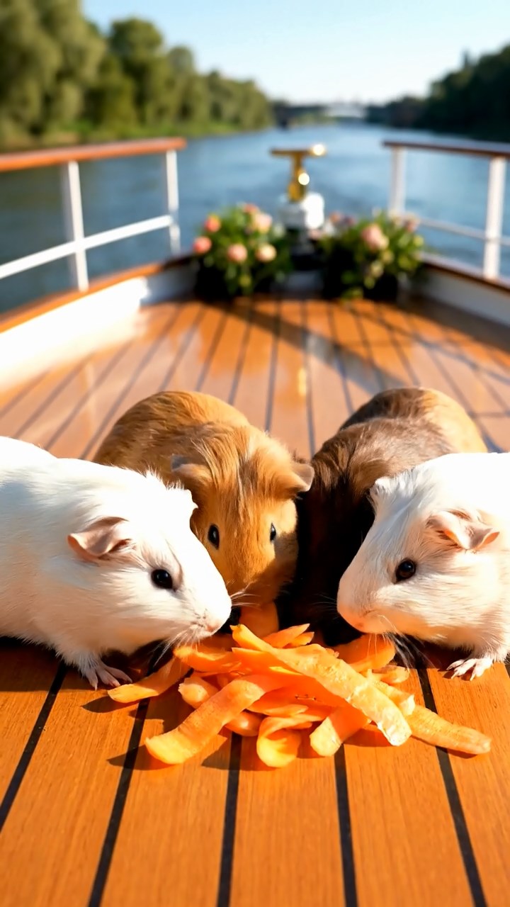 971. Highly detailed view of 1 smooth-haired Himalayan guinea pig with White fur, munching bell peppers, in a vibrant vegetable garden, under bright sunlight, creating a colorful scene.